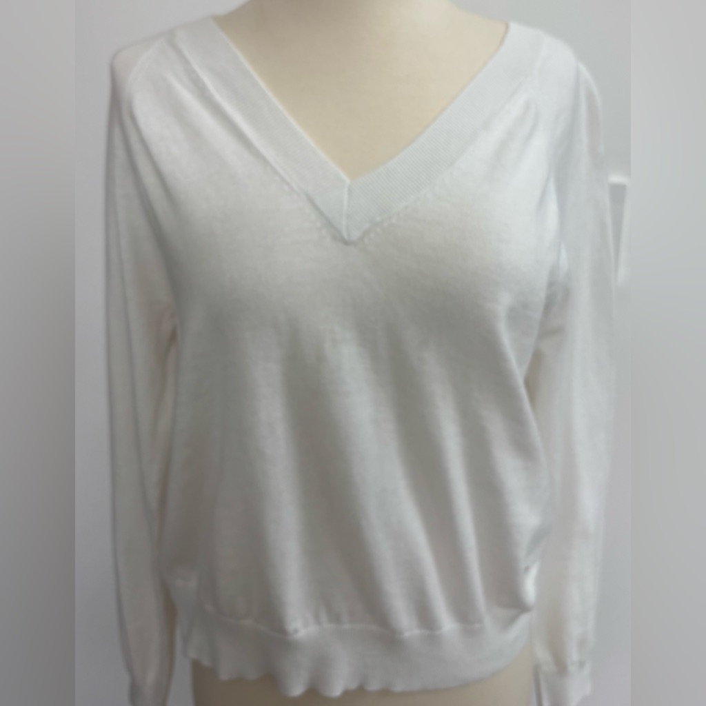 Minnie Rose V Neck Cotton Cashmere Sweater Sz S
